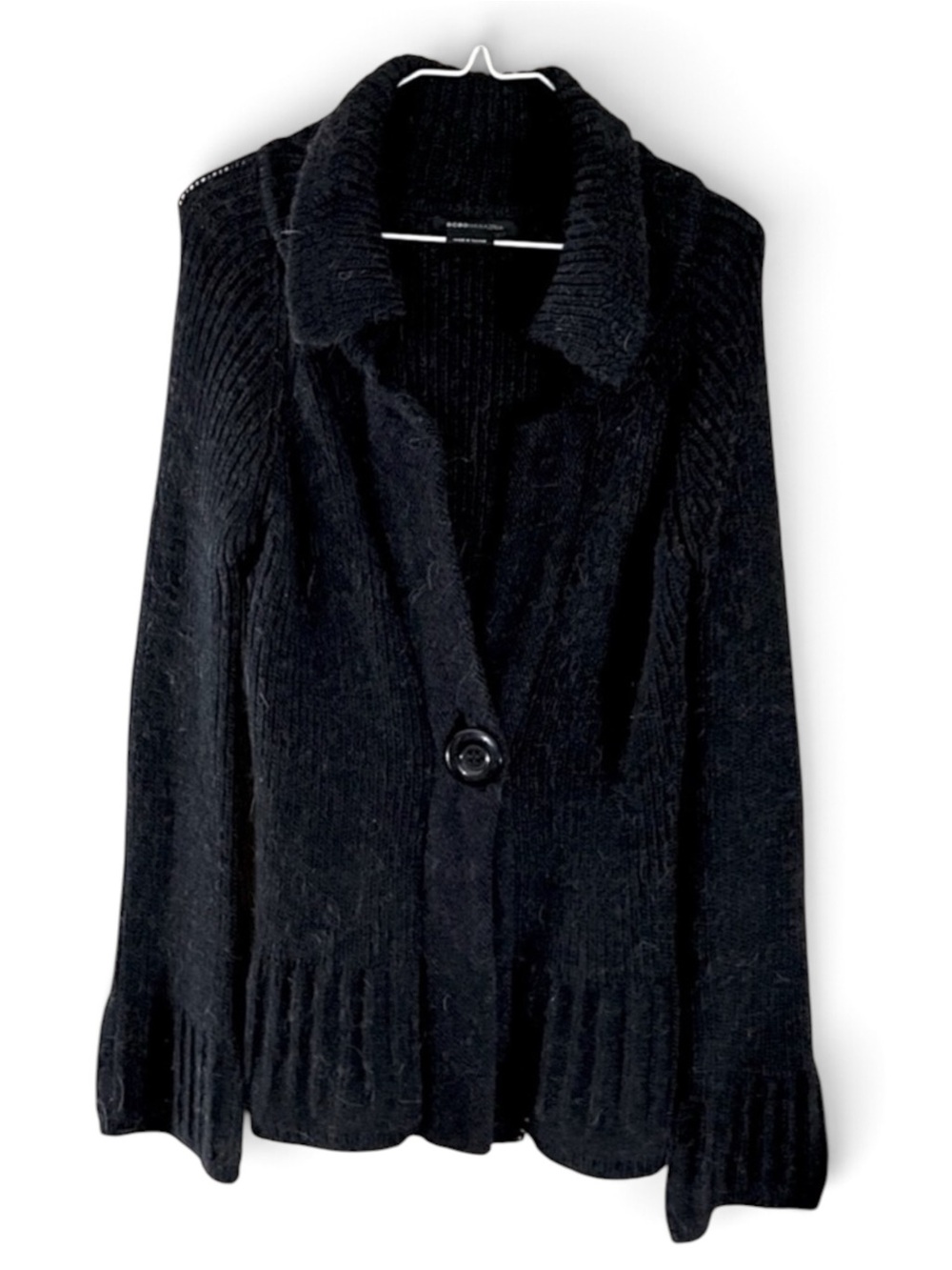 BCBGMaxAzria Black Chunky Fluffy Knit X-Long Cardigan Sweater